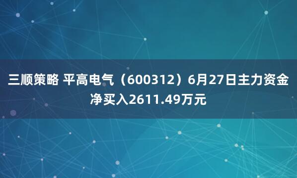 三顺策略 平高电气（600312）6月27日主力资金净买入2611.49万元