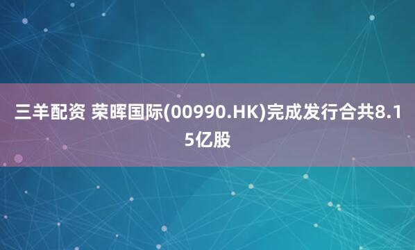 三羊配资 荣晖国际(00990.HK)完成发行合共8.15亿股